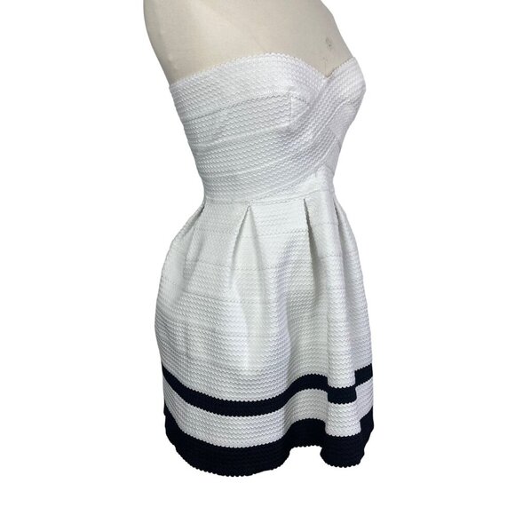 Sans Souci Strapless Mini Dress Small White Black Fit and Flare Preppy Prom - Picture 2 of 10